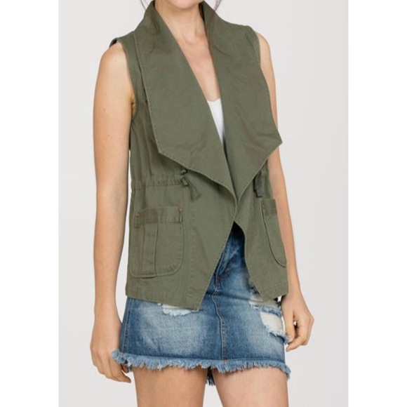 New Army Vest Green Floral Embroidery Women’s - Picture 3 of 4